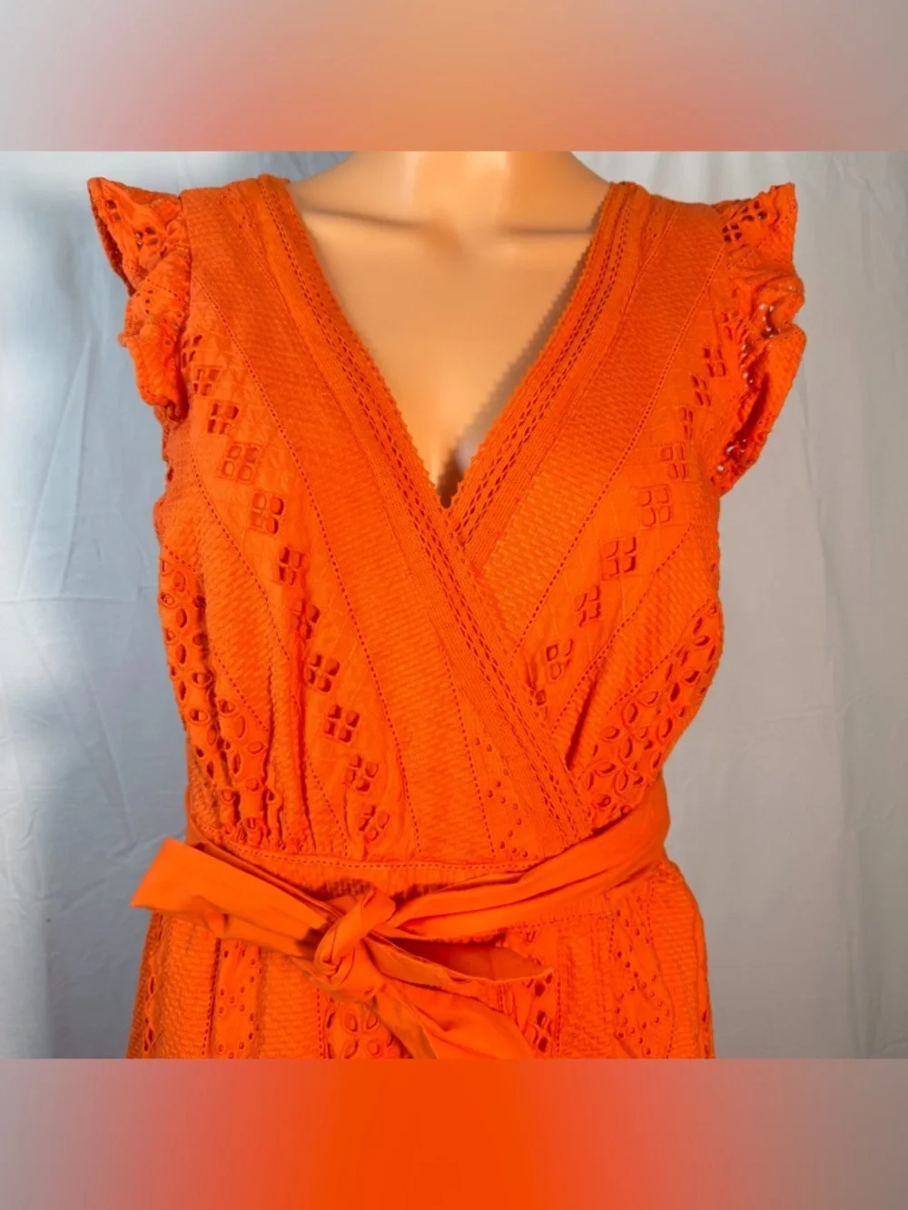 J. Crew Orange Eyelet Wrap Midi Dress